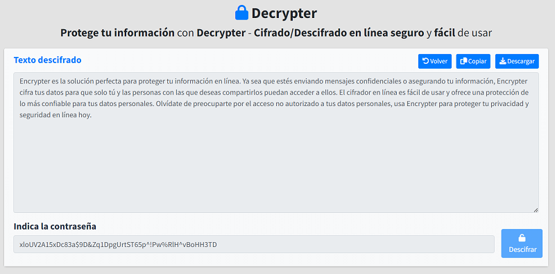 Encrypter y Decrypter - Cifrado/Descifrado en línea seguro y fácil de usar